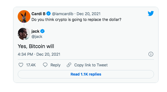 Jack Dorsey &amp； Bitcoin-Cardi B Twitter