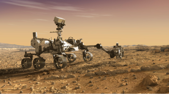 “毅力号”登陆火星模拟图,图片来自NASA