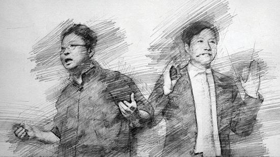 锤子科技CEO罗永浩(左)、小米创始人雷军