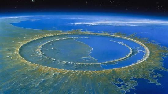 希克?#31456;?#20271;陨石坑轮廓图。图片来源?#28023;―ETLEV VAN RAVENSWAAY/SCIENCE SOURCE)