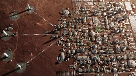 图1。 Elon Musk构想的火星城市（来源：SpaceX）