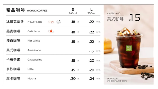 奈雪Pro店咖啡产品线菜单