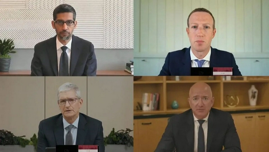 去年7月30日，四大美国科技巨头 CEO 出席听证会   图片来源：C-SPAN 视频流
