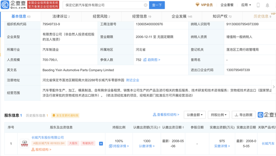 ▲保定亿新为长城汽车全资子公司