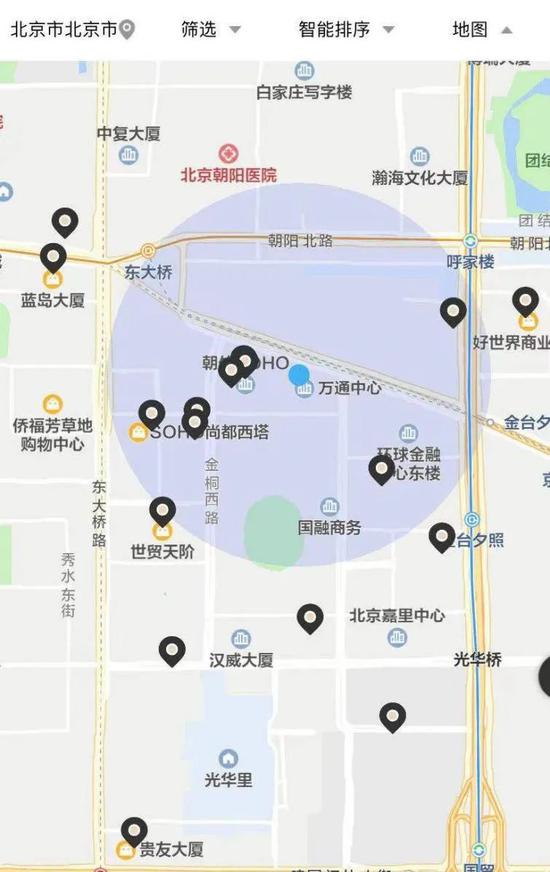 某品牌在北京国贸地区线下店的分布