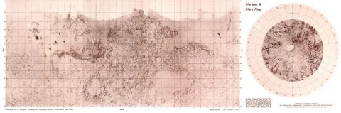 使用水手9号数据绘制的火星地图。图片显示火星运河并不存在。来源：USGS