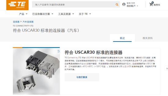 某款USCAR30 合规的 USB 连接器    图片来源: TE Connectivity