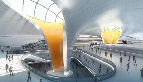 新航站楼综合体设计了双进双出的模式，