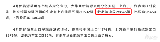 ▲乘联会公布特斯拉4月份销量