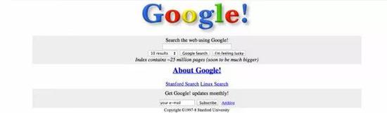 98年第一版的Google!模仿Yahoo!也有个感叹号