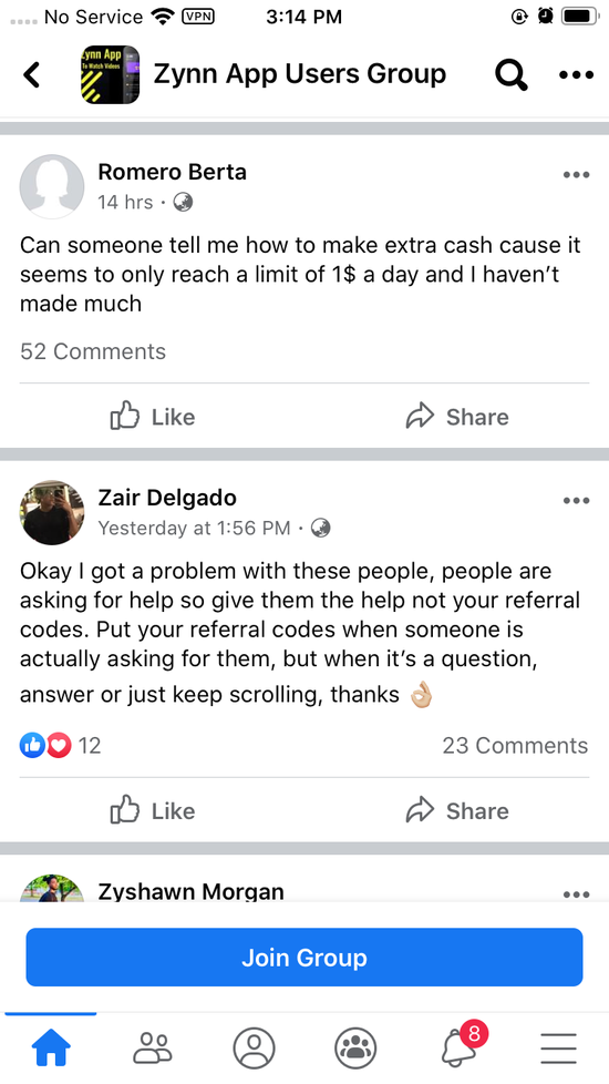 Facebook里Zynn App User Group