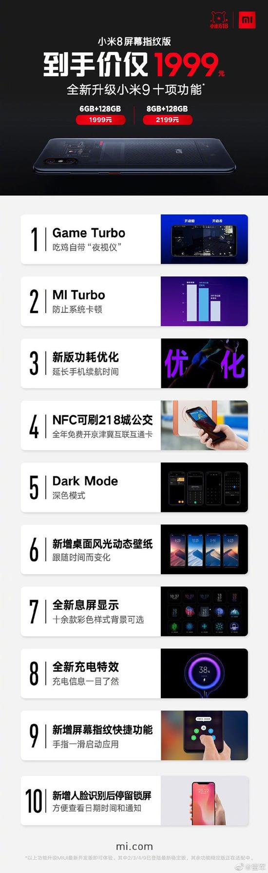 小米8屏幕指纹版升级小米9十项功能