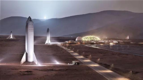 SpaceX火星基地假想图。来源：SpaceX