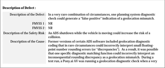 ▲召回报告中的缺陷描述