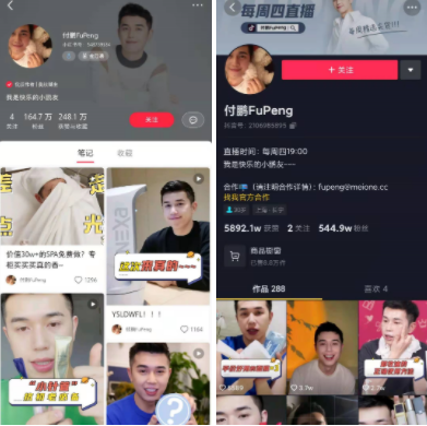 来源 / 小红书和抖音平台上付鹏账号主页  燃财经截图