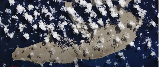 卫星拍摄到汤加群岛附近的浮石筏 | 图源:NASA