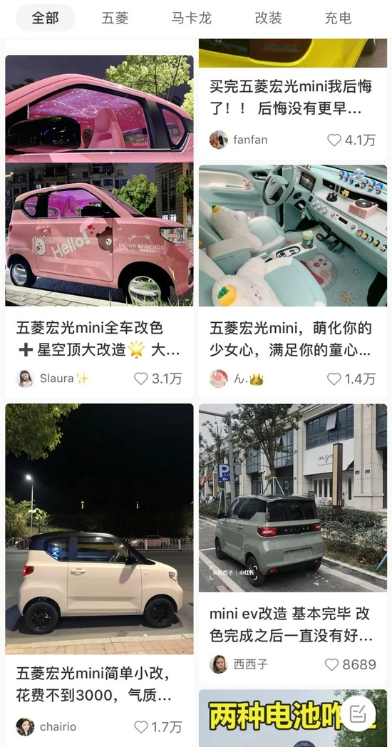 小红书上的宏光MINIEV改造贴