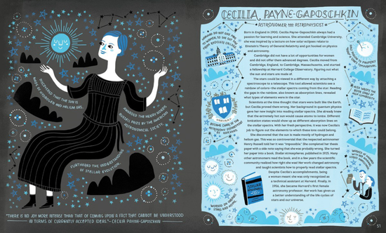 美国作家瑞秋·伊格诺托夫斯基(Rachel Ignotofsky)在《无所畏惧:影响世界历史的50位女科学家》(Women in Science: 50 Fearless Pioneers Who Changed the World)中介绍了塞西莉亚。