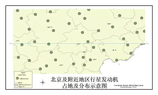 华北局部地区行星发动机占地及分布示意图