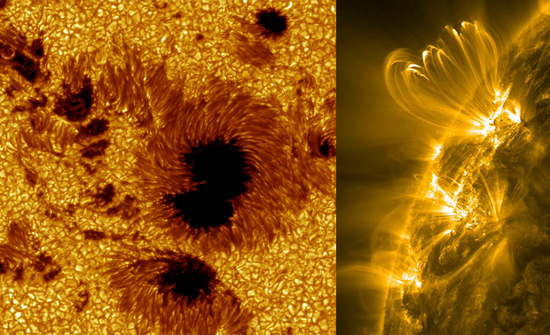 黑子群及他们形成的复杂日冕磁场结构　图片来源ucar.edu