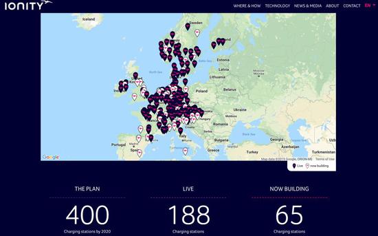 Ionity充电桩分布图（来源：Ionity官网）