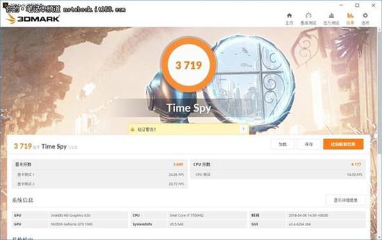 ↑↑↑3DMark Time Spy总分3719,显卡分3649