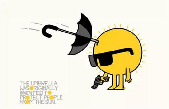  雨伞在最初被发明出来时，其实是为了保护人们避免阳光的曝晒。