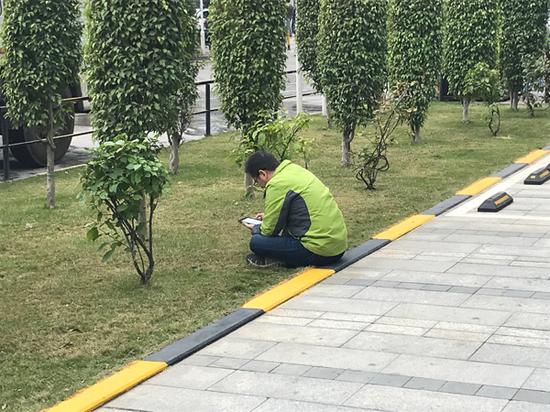 我在深圳南山写代码:没加过班不是合格的程序员 午休时间,一家公司楼下有员工正在阅读。 澎湃新闻记者 沈文迪 图