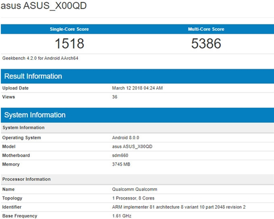 华硕新机现身GeekBench 全面屏定位中端