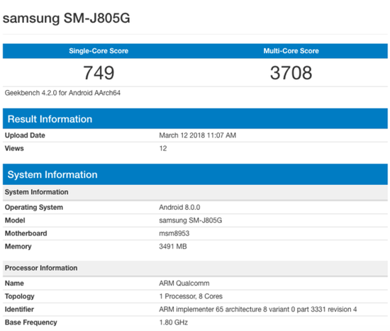 三星J8+跑分现身：骁龙625+4GB运存