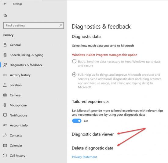 Win10新版增强数据收集透明度：可删除已收集数据