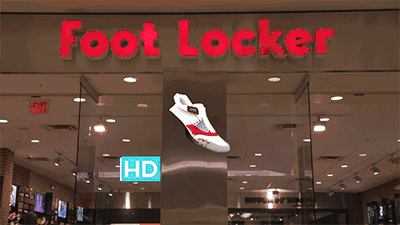 ▲世界最大的运动鞋零售商Foot Locker在门店利用视觉暂留现象营造出“全息”效果