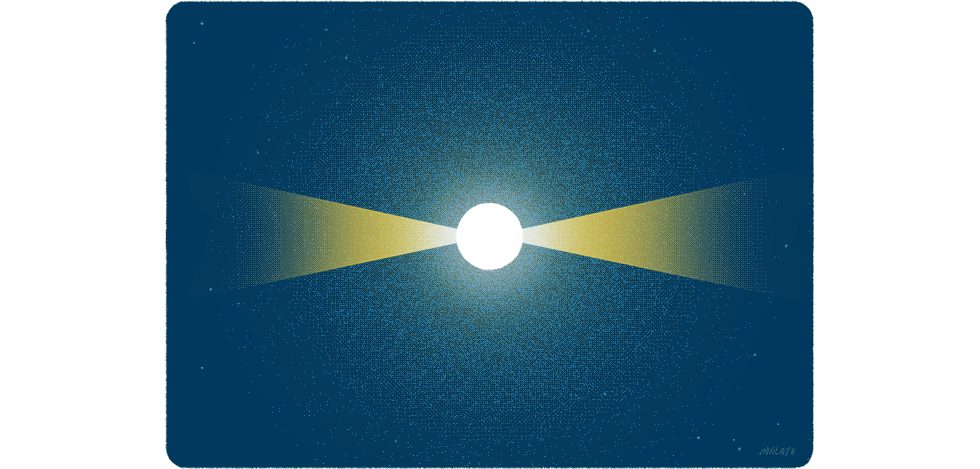 脉冲星像灯塔一样发射信号。图片来源：Abigail Malate | 美国物理学会