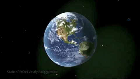 图 |&nbsp;当引力波传播到地球时，地球的时空也会出现畸变，但这个畸变非常小。只有LIGO这样的装置才能探测出来。（注：图中所示的畸变效果经过了夸大，但趋势是这么个趋势。）（图片来源：NSF）