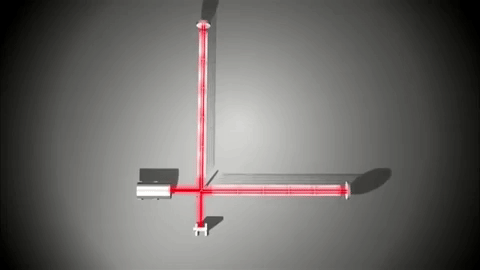 图&nbsp;|引力波引起空间畸变，导致光线“泄露”到了探测器上。（图片来源：MIT）