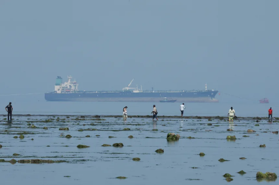 2026 年 3 月 11 日，装载俄罗斯石油的 “沙漠风筝号” 油轮停靠在印度古吉拉特邦阿拉伯海的纳拉拉海洋国家公园附近。