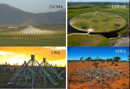 几个探测宇宙再电离21cm信号的阵列：21CMA（中国），LOFAR（荷兰），LWA（美国），MWA（澳大利亚）