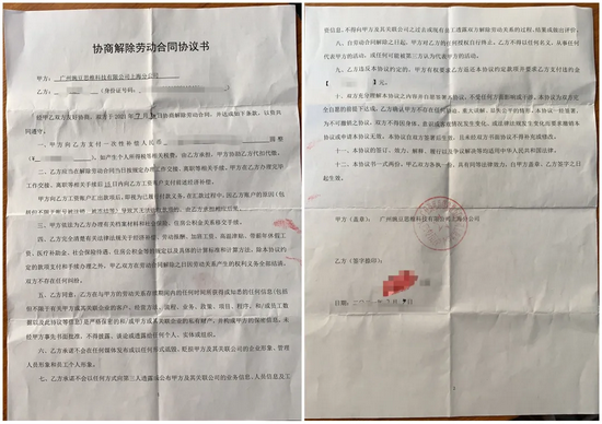 图/受访者供图(豌豆思维被裁员工签署的协议)