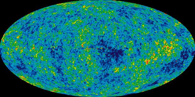 宇宙微波背景，可以根据它推测宇宙中重子物质占比（图片来源：NASA）