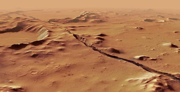 在科珀洛斯槽沟发现的火星表面裂缝穿过山丘和火山口，这意味着它们肯定比其他表面特征更加年轻
