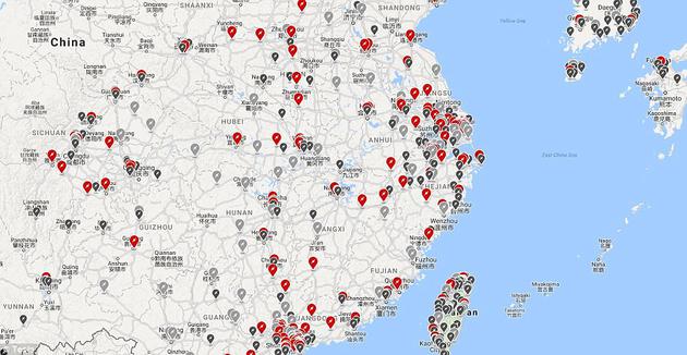 中国部分地区超级充电站