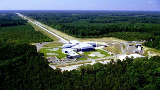 位于美国路易斯安那州的LIGO实验室，长达4公里的管道从控制中心延伸出来
