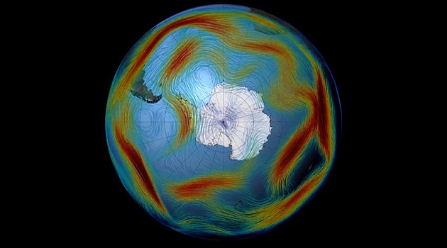 今年环绕南极的极地涡旋（红色）出现了异常的“摇摆”