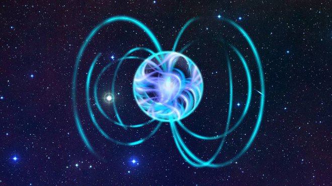 磁星（想象图）是中子星的一种，拥有极强的磁场，能通过衰变不断释放出高能量的电磁辐射