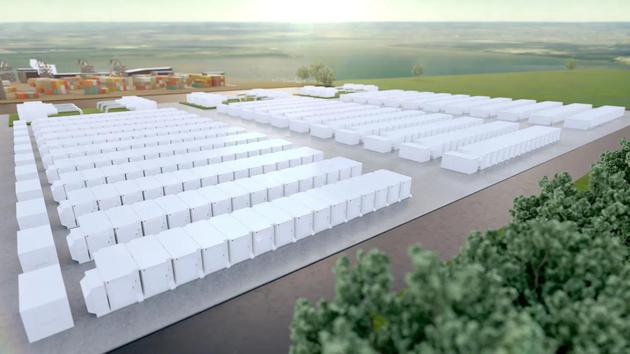 图为英国未来最大的蓄电池设施,建成后容量将达320兆瓦。