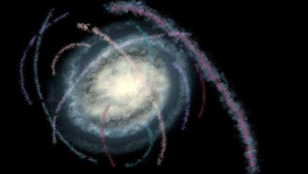 图为从银河系南极看去的12条星流的概念图。