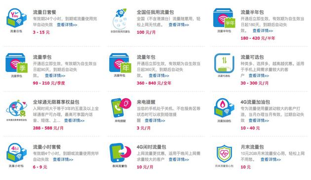 中国移动官网,各种流量包让人眼花缭乱。