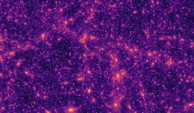 图1： 宇宙学家们用超级计算机模拟的宇宙中暗物质分布图景，其中亮度表征着当地的暗物质密度，亮点为高密度区，星系和星系团将在这些高密度区中形成。

　　图片来源：https：//phys.org/news/2019-09-artificial-intelligence-probes-dark-universe.html
