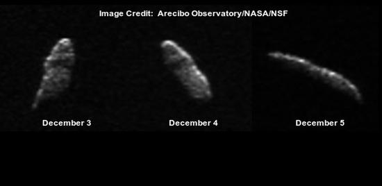 12月3日、4日和5日观测到的小行星“2003 SD220”不同形态。
