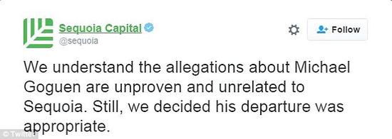 红杉资本承认现面对的法律诉讼,并指明这些严重的不正当违法行为和红杉资本无关,让Mike离开公司是正确的决定。